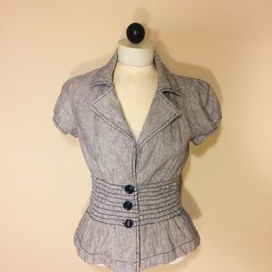 JEZEBELL-Blue & White Linen/Cotton Top- M